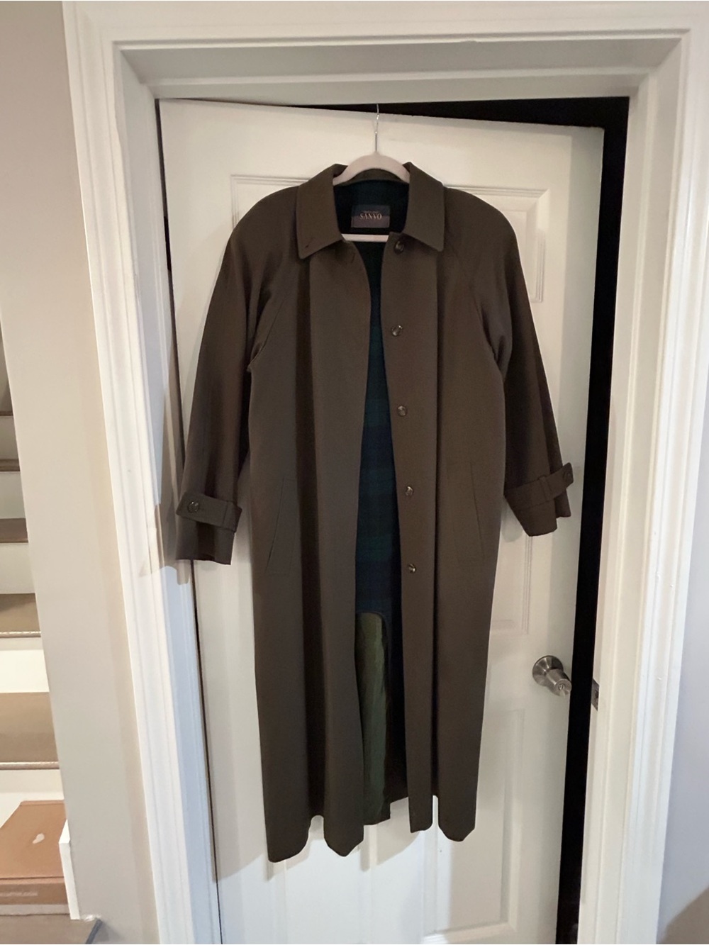 Vintage Fashion House Sanyo Trench Coat Wool Plaid Liner Brown Long Coat